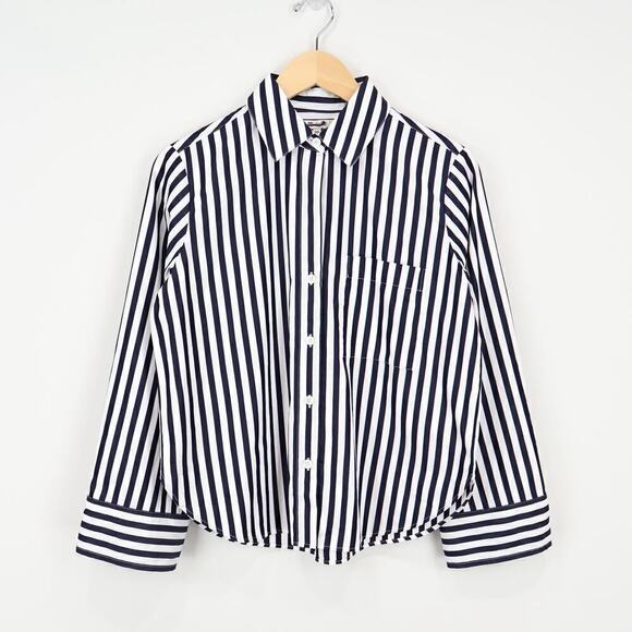 Madewell Easy V-Neck Button Up Shirt Dark Midnight Stripe Size XXS NWT - Picture 2 of 8